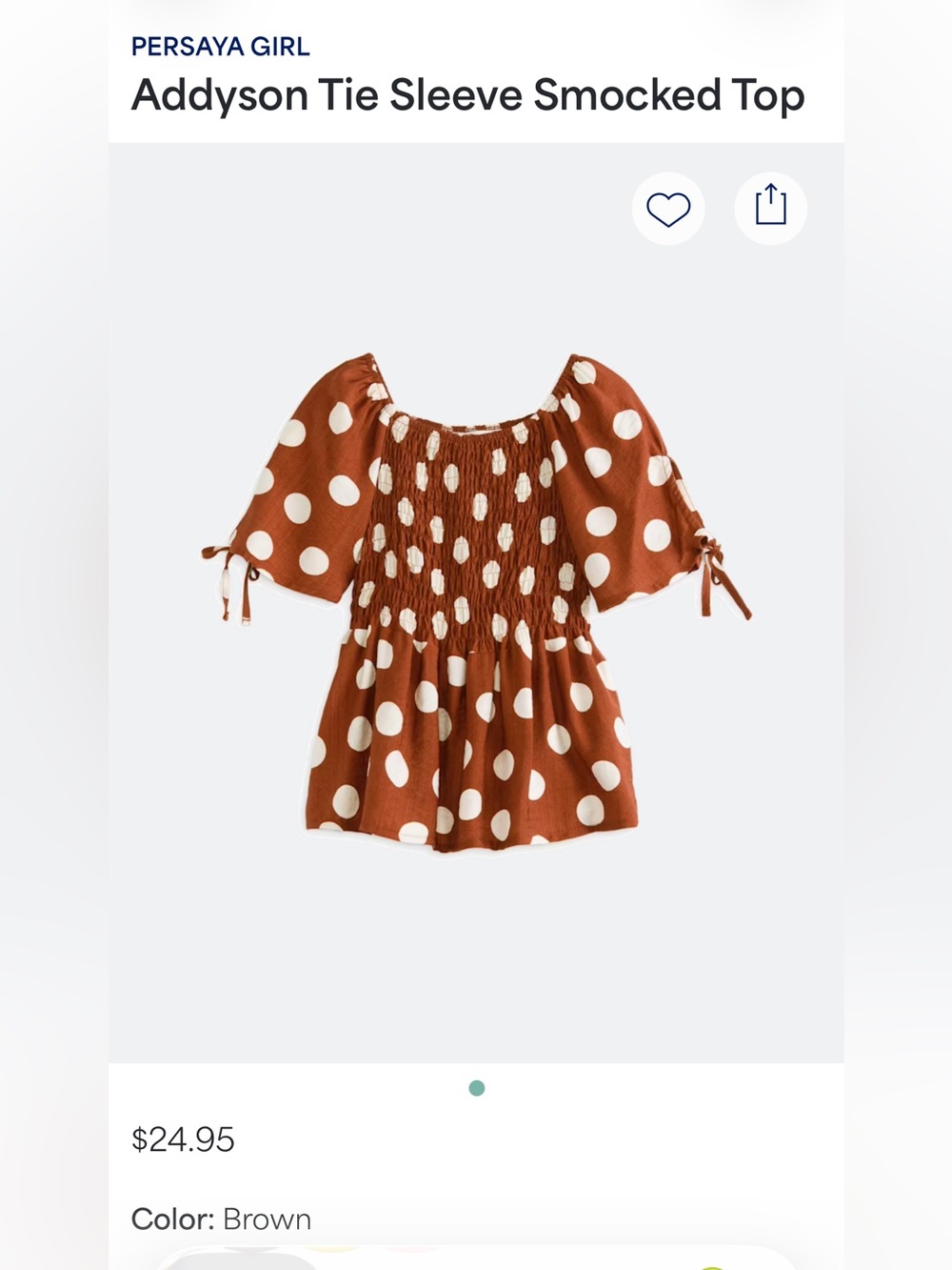 Persaya Addyson Tie Sleeve Smocked Top - Brown Polka Dot